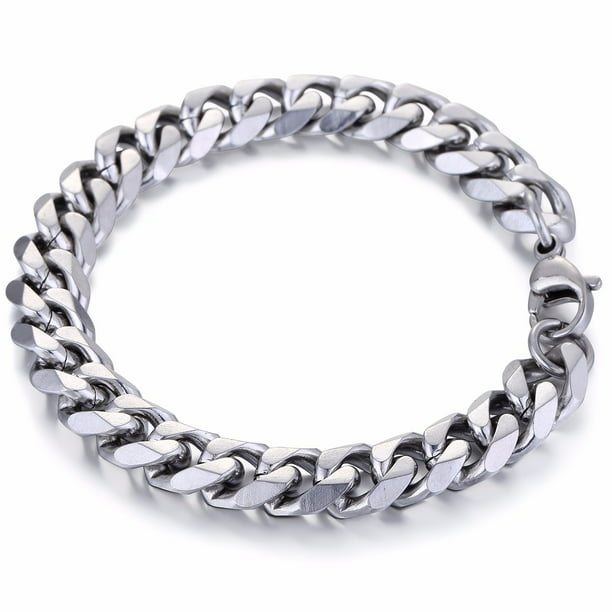 NEW Curb Chain Mens Bracelet 11mm Cuban 9" Silver Stainless Steel Antiqued 